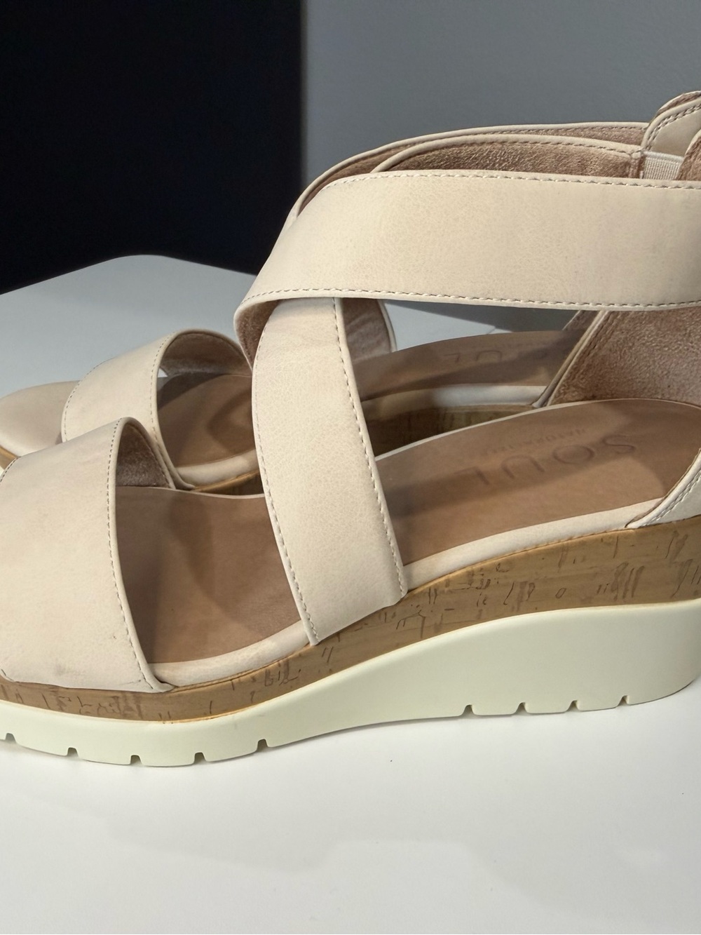 SOUL Naturalizer Cream Crisscross Wedge Sandals - Picture 2 of 5